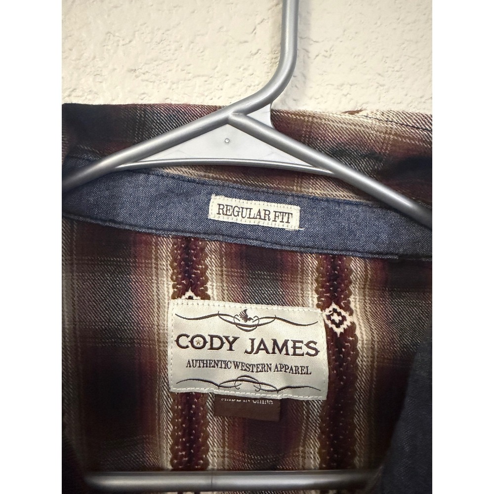 Cody James Mens Large Western Plaid Diamond Embroidered Button Up Shirt - Picture 3 of 15